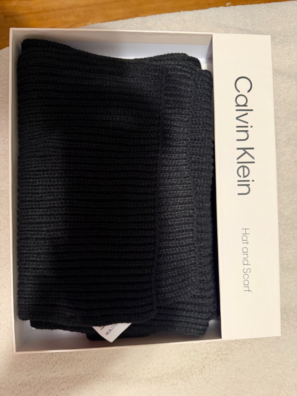 Calvin Klein Black Ribbed Knit Hat & Scarf Duo
